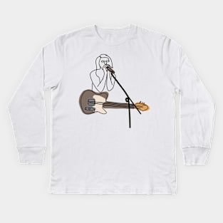 Singer + guitarist minimalist line art Kids Long Sleeve T-Shirt